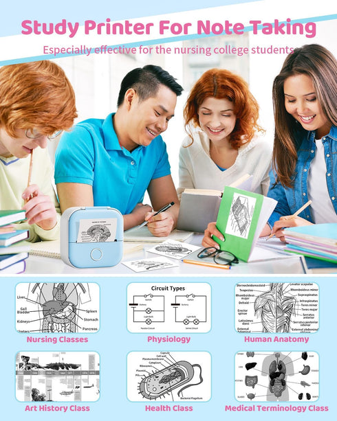 T02 Receipt Mini Printer, Portable Pocket Sticker Printer, Bluetooth Mobile Thermal Printer for Journal and Notes