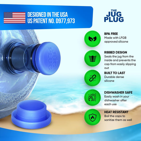Jug Plug The Original 5 Gallon Water Jug Cap - Reusable No Spill Silicone Lid Fits 55mm Bottles - 3 Pack