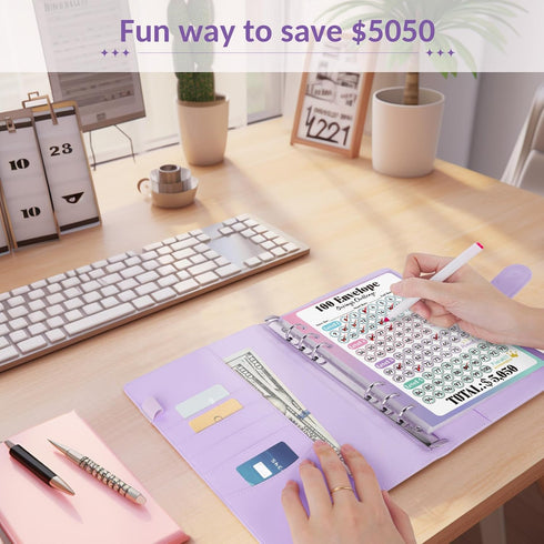 Sooez 100 Envelopes Money Saving Challenge, Savings Challenges Book with 100 Pocket Pre-number, Reusable Tracker,
