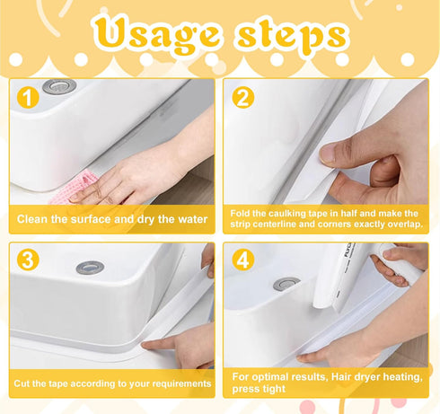 ABSOFINE Caulk Tape Waterproof Self Adhesive, White Toilet Sealant Tape, 1.97"x16.4Ft Shower Seal Strip with Sealing