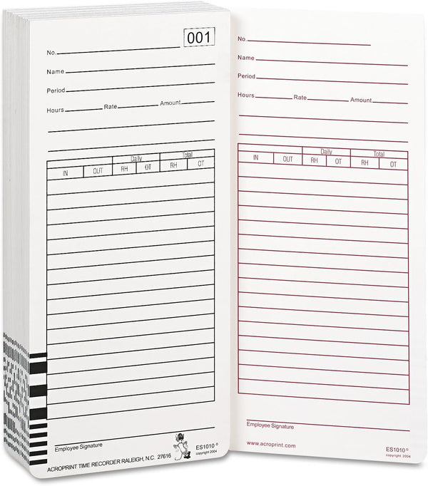 Acroprint 099111000 Time Card for Es1000 Electronic Totalizing Payroll Recorder, 100/Pack