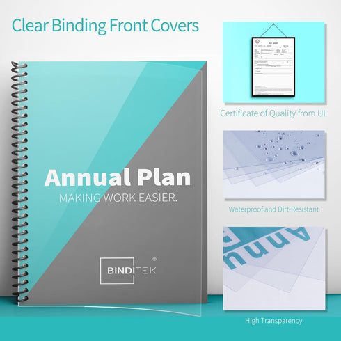 Binditek 200 Pack Binding Covers and Backs Set, 8.5 x 11 Inches, 100 Pcs 10 Mil Clear PVC Binding Covers, 100 Pcs 12