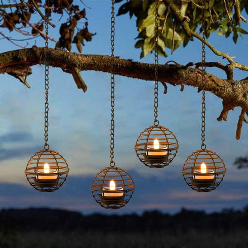 TWINKVILLA Solar Hanging Lanterns Outdoor Waterproof, Rust Iron Ball Candle Holder with Flickering