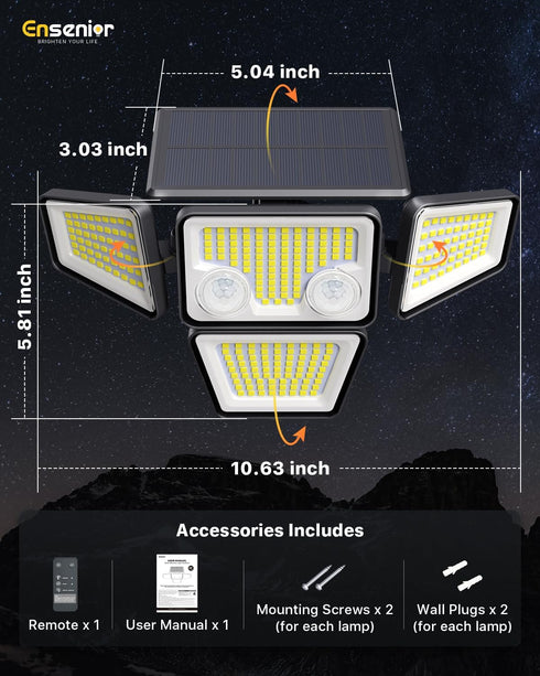 2600LM, IP65 279 4 4 270 2 Packs Ensenior Solar Lights Outdoor Motion Sensor Outdoor Light with Remote Control
