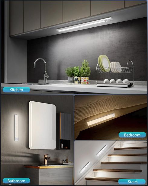 OTWKAY 10.5" 3 Closet Dimmable Counter 2 Pack Under Cabinet Lighting, Wireless Motion Sensor Light Indoor with Color