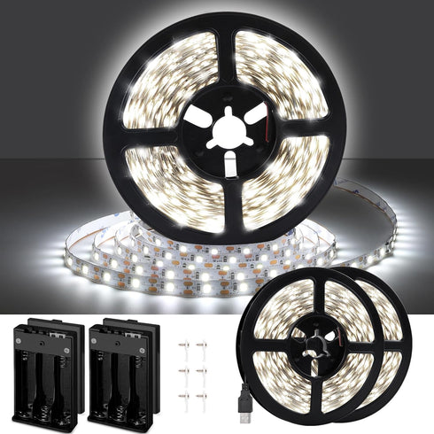 USB LED Light Strip White with Battery Box (Batteries Not Included), 16.4ft