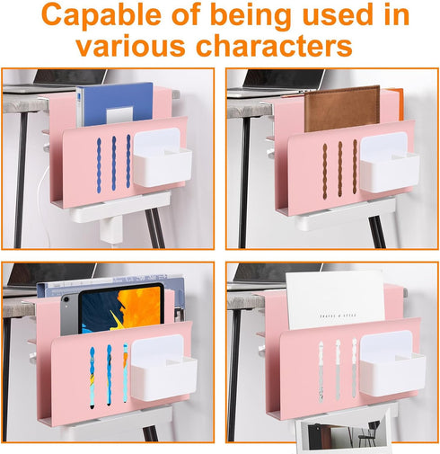 LUKETURE Desk Side Storage, Under Desk Storage, Steel Desk Hanging Organizer with Pen Holder, Laptop Holder, No Drill