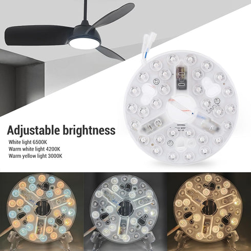 Generic 5.3 inch 15W, 3-Color Dimmable, 3000K 4200K 6500K, 95-265V, LED Retrofit Light Kit, Round Ceiling Fan Light