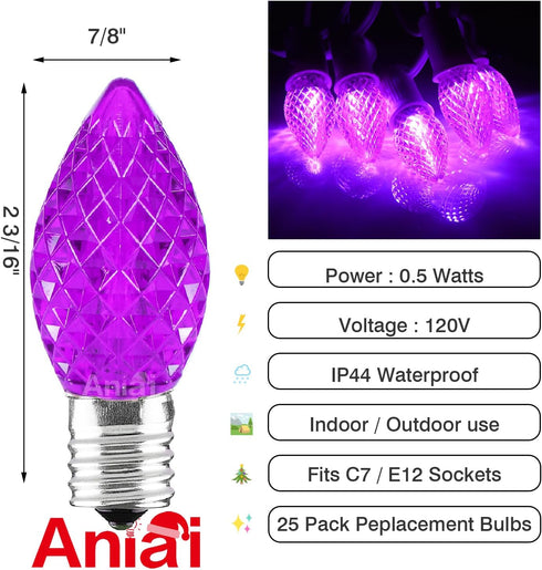 25PCS C7 Bulbs C7 Bulbs E12 Bulbs Commercial Led Christmas Light - Led with Base Sockets Replacement for Outdoor String