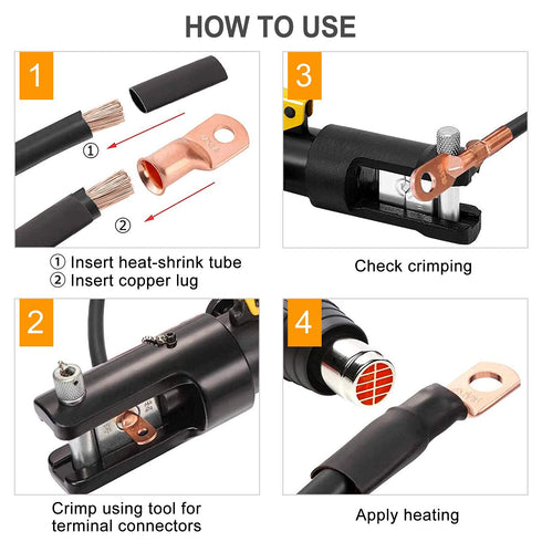 SVAAR 1/0 Copper Lugs, 1/0 AWG-3/8 Ring Lugs, Heavy Duty Closed End Lugs, 10PCS 0 Gauge Lugs + 10PCS Heat Shrink Tube