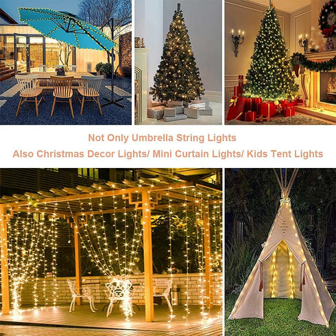 360 Patio Umbrella Lights, Solar Waterproof Umbrella String Lights with Warm White LED, Fairy String Lights Perfect