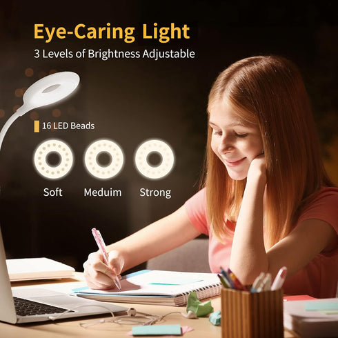 Clip on Light for Bed & Desk, Flexible Gooseneck, Battery Operated Rechargeable Clamp Lamp for Reading in Bed