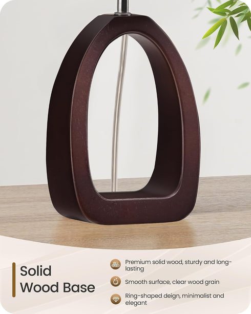 14.2" E26 Bulb STE07TL05 Small Table Lamp, Cute Little Desk Lamp, Wood Bedside Lamp with Beige Linen Lampshade & Dark