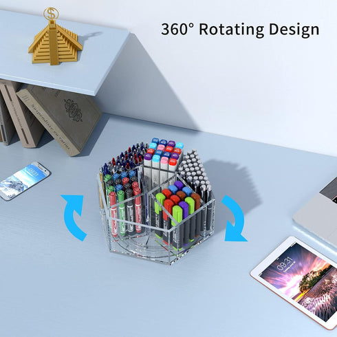 7 360 NIUBEE Acrylic Pen Pencil Holder Compartments, Crayon Organizer, Multi-capacity Marker Storage Art Supply