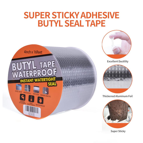 Butyl Tape Waterproof Sealing Tape Aluminum Foil Tape, for RV Repair, Window, Silicone, Glass & EDPM Roof Leak Patching, Boat and Pipe Sealing, Silver, 4inch x16feet