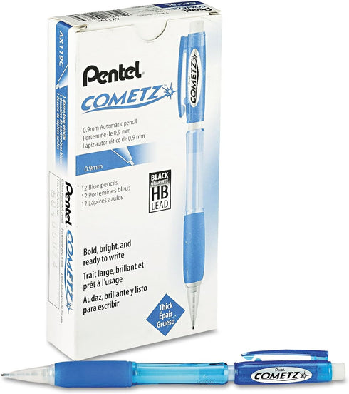 Pentel Cometz Mechanical Pencil, HB #2, .9mm, Blue, Dozen, AX119C