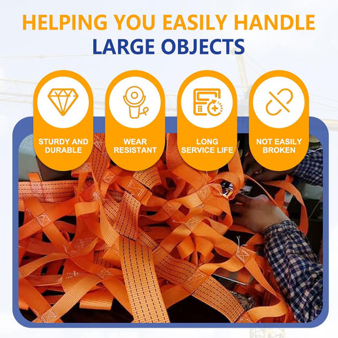 Safety Lifting Net Straps: Flat Nylon Sling Hoisting Net, 3.3' x 3.3'ft Cargo Lifting Nets for Heavy Objects
