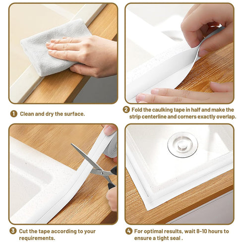 Caulk Tape Waterproof Self Adhesive, 3 Rolls Toilet Caulk Sealant Tape for Kitchen, Bathroom, 1.5" x 10.5Ft