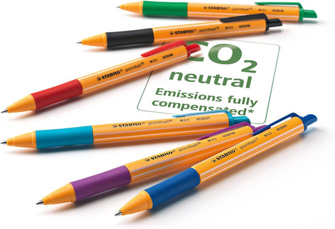 STABILO Ballpoint Pen Pack of 6 - Red, Blue, Black, Green, Turquoise, Lilac, Medium Point, Retractable