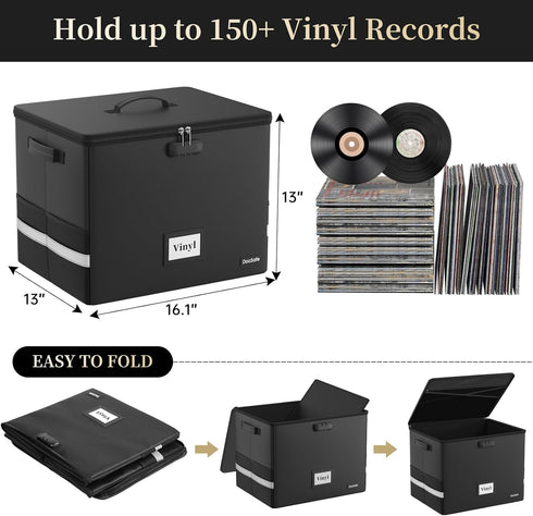 DocSafe Fireproof Vinyl Record Storage Box with Lock, Large Organizer for 150+ Single Records