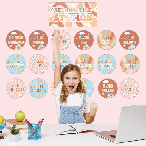 Hippie Affirmation Station Bulletin Board Set Groovy Positive Cutouts for Classroom Home School Wall Decor