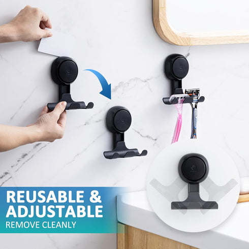 TAILI Shower Razor Holder Suction Cup, 2 Packs Heavy Duty Reusable Vacuum Suction Hooks for Bathroom