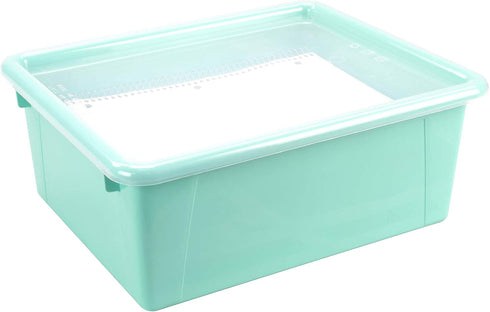 Storex Letter Size Deep Storage Tray – Teal Organizer Bin with Non-Snap Lid, 5-Pack (62549U05C) for Classroom, Office,