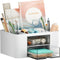 Marbrasse Multi-Functional Pen Organizer with 2 Drawers, 5 Compartments for Desk, Office Art Supplies (White)