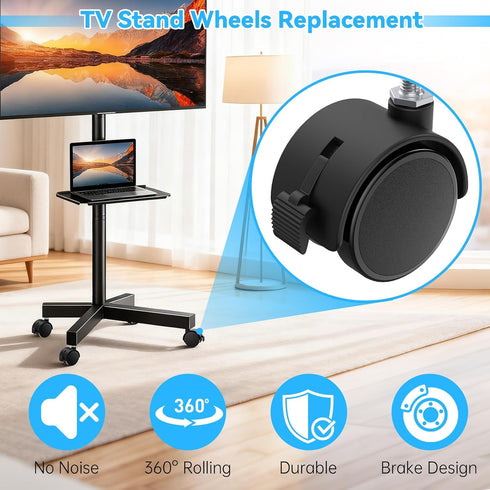 Fevbcnrj 4 2 Inch M8 360 PCS TV Stand Wheels, Swivel Caster Wheels Threaded Stem, Heavy Duty Casters with Locking