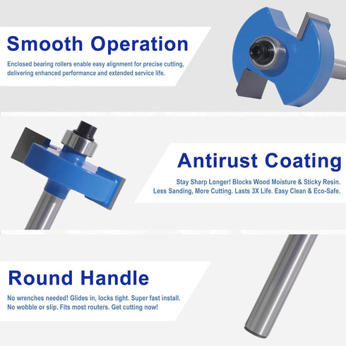 4Pcs 1/4" 6 Set, 1/16", 1/8", 3/16", 1/4", 5/16", 3/8" 1/2" 1/4" MNA Rabbet Router Bits Shank with Bearings Bearings