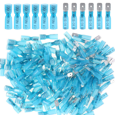 Glarks 100pcs 16-14 Gauge Fully Insulated Female/Male Spade Crimp Terminals Connectors Assortment Kit
