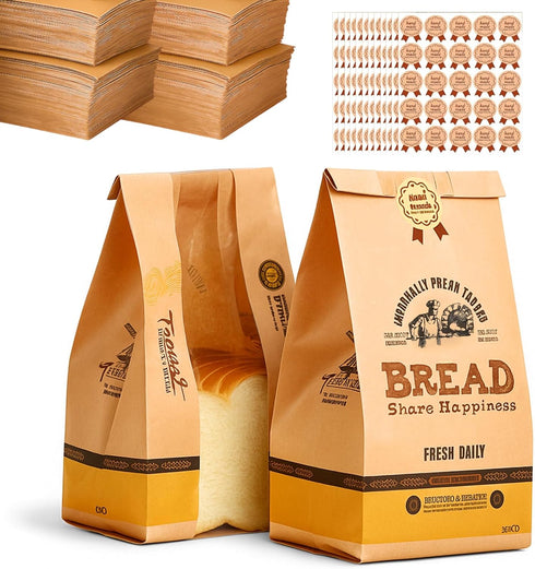300 Pack Kraft Paper Bread Bags for Homemade Bread w/Clear Window &