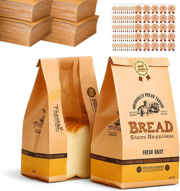 300 Pack Kraft Paper Bread Bags for Homemade Bread w/Clear Window &