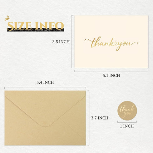 JIXZEN 40 Pack Gilding Thank You Cards with Envelopes & Matching Stickers, Thank You Notes for Wedding, Business, Baby