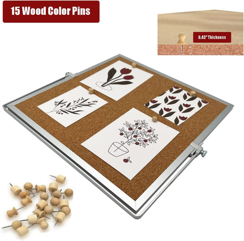 Desktop Cork Board, Double Sided Bulletin Board Message Board with 15 PCS Push Pins for Home School Office Decor