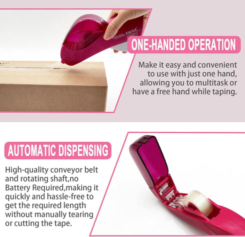 Automatic Tape Dispenser for Wrapping Gifts, Handheld Packaging Tape Gun with Cutter - Pink