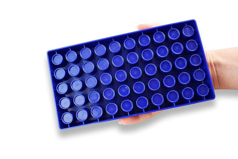 Vial Racks for 2mL Vials, 5 Pack, Blue Polypropylene, 50 Holes, 7.375" x 3.75" x .875", Autoclavable, CV2055