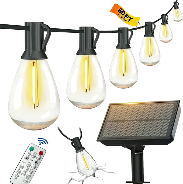 BLIATLUS 60FT Solar String Lights Outdoor Waterproof with Remote Control Solar Patio