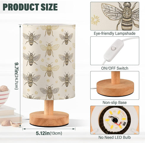 AEYIHKSE Flying Bee Pattern Small Desk Lamp for Bedroom Nightstand Bedside Lamps with USB Table Lamp with Fabric Night
