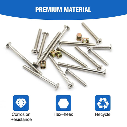 Socell 61pcs Crib Bunk Bed Furniture Hardware Replacement Kit, Stainless Steel Assortment with Wrenches (M6x12mm-75mm)