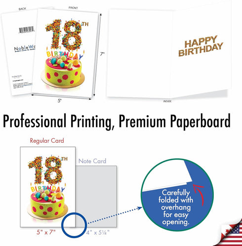 The Best Card Company - 18th Happy Birthday Greeting Card for Milestone Celebration, 18 Years Old, Cake Congrats