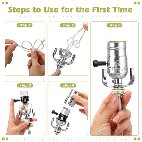 Honoson 2 Pcs Lamp Repair Kit Table Lamp Rewire Kit Lamp Parts Lamp Repair with 3 Way Socket All Parts Needed and Instructions DIY Lamp Wiring Parts Lamp Rewire Kit for DIY Lamp Design Repair(Silver)