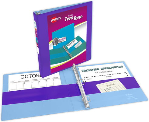 Avery Two-Tone Durable View 3 Ring Binder, 1 Inch Slant Rings, Violet/Soft Blue Binder (17131) by AVERY