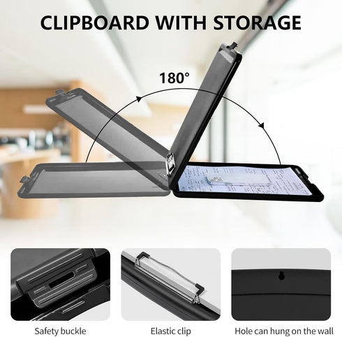 Heavy Duty A4 Waterproof Clipboard, Nursing Plastic Folder with Storage Clip Boards for Teacher, Doctor, Offices - Black