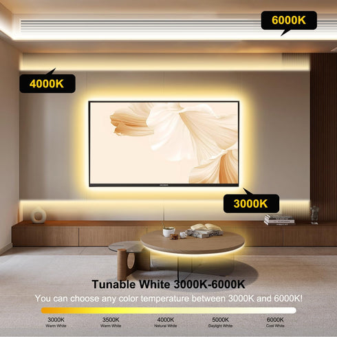 Dimmable Light,2700K-6500K,6.56ft/2m,8mm Wide,CRI90+ 24V Pandery COB LED Strip Light,CCT Strips LED Strips Kit