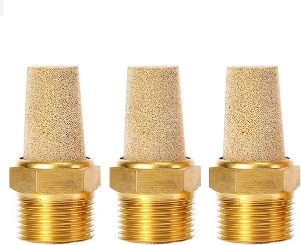 Quickun Air Pneumatic Mufflers, 1/4" Male Thread Sintered Bronze Exhaust Muffler Silencer (Pack of 3)