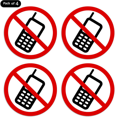 dealzEpic No Cell Phone/Mobile Phone is Prohibited Sign, Self Adhesive Vinyl Decal Sticker, Pack of 4 Pcs