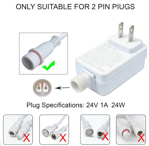 2 24V 1A 24W 33ft10m Class Power Supply for Permanent Outdoor Lights, Outdoor Power Adapter, LED Transformer