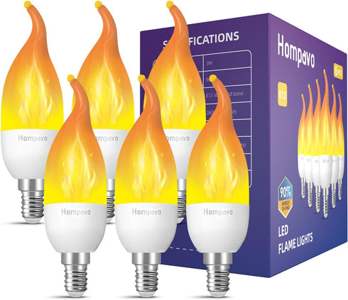 Hompavo Upgraded LED Flame Light Bulbs, 3 Modes Flickering E12 Candle Fire Light Bulb, 6 Pack
