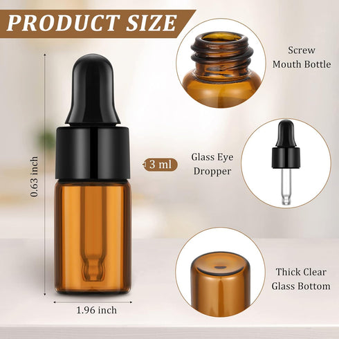 100 Pcs Amber Glass Mini Dropper Bottles Essential Oil Dropping Bottles Small Empty Sample Bottles Glass Vial with Dropper and Black Caps Tiny Amber Glass Bottles Perfume Jars for Traveling by Nuogo